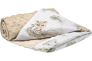 Medi Partners Coperta per Neonata Copertina Neonato per lettino - 100% Cotone 75x100cm naturale Blanket Neonati Invernale Estate Bifacciale Carrozzina Bambino (Safari con Minky beige)