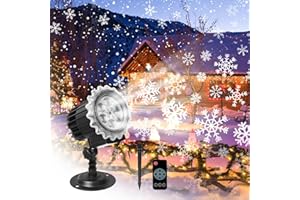 VOKSUN Christmas Snowflake Projector Lights - Decorative LED Lights with Moving Rotating Snowstorm, Remote Control Timer, Indoor/Outdoor Waterproof for Halloween & Christmas Parties