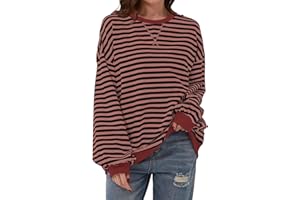 Chicrise Sweatshirt Damen Oversized Gestreifter Farbblock Langarmshirt Gestrickt Rundausschnitt Oberteile locker
