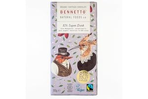 BENNETTO 82% Super Dark Exceptionally dark organic chocolate with 82% cocoa. Certified organic, Fairtrade, and net climate positive. Beautiful gifts for everyone.