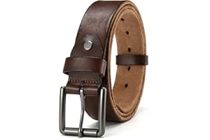 CHAOREN CR Full Grain Leather Belt for Men | Mens Belt Leather 1.5" for Casual Jeans | Oval Hole Design Easy in Easy out