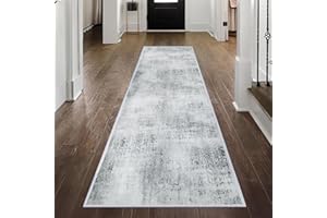 JOJOSEE Carpet Runners, 65x240cm Hallway Runner, Washbale Rugs for Hallway Non Slip Kitchen Runner Rug Low Pile for Kitchen Entryway Laundry Living Room (Grey Abstract, 65 x 240 cm)