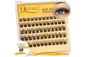 QUEWEL Pre-Glued-Eyelashes Cluster Kit Natural Lash Clusters, D Curve Pre Glued Cluster Lashes, Strong Hold 10-16MM No Glue Needed Self Adhesive Lashes Kit at Home(MJ02)