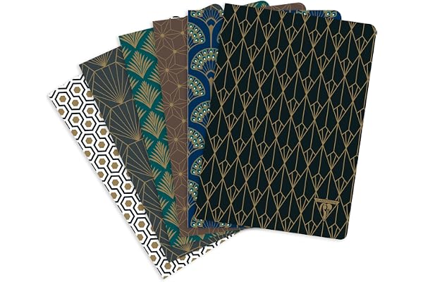 Clairefontaine - 192036C - Un paquet de 6 Carnets Cousu fil 96 Pages Lignées Ivoire 90G A5-14,8x21CM - Collection Neo Deco Automne-Hiver - Carte avec pelliculage, finition Or - 6 motifs assortis