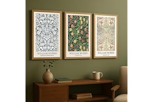 PWAAHDC Lot de 3 impressions sur toile de William Morris de style vintage neutre pour décoration murale de salon, sans châssis, 40 x 60 cm