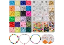 7200 Pcs Clay Heishi Beads for Bracelets, Flat Round Clay Spacer Beads with 900 Pcs Letter Beads, Pendants, Jump Rings, Clay 