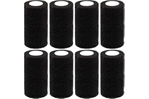 BQTQ 8 Rolls Cohesive Bandage 4 Inch Self Adherent Sport Wrap Tape Stretch Bandage Wrap Athletic Tape for Human and Animals Ankle Sprains Swelling, Black