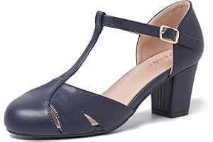 Peijely Mary Jane Damen-Pumps mit T-Riemen, Blockabsatz, Knöchelriemen, Schnalle, Tanzpumps