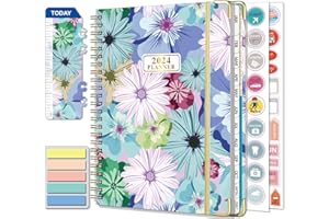 COLAND Agenda Semainier 2024 Spirale - A5 (Janvier à décembre 2024)-Avec 250 Autocollants de plan Adapté aux écoles, au Bureau et Famille