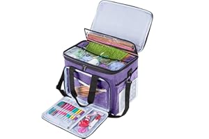 Teamoy Bolsa de Almacenamiento para Lana Adecuada para Transportar Lana de Tejer, Ganchillo y Bolsillos para Accesorios (no Incluye Accesorios), Lilane, Groß mit Nylon-Oberteil