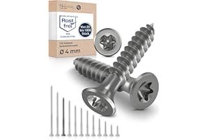 NIETFULLTHINGS Tornillo de cabeza avellanada TORX de acero inoxidable fabricado en V2A 4-mm de espesor 60-mm de longitud del tornillo 200 piezas Rosca parcial de 36-mm Tornillo para madera 4x60
