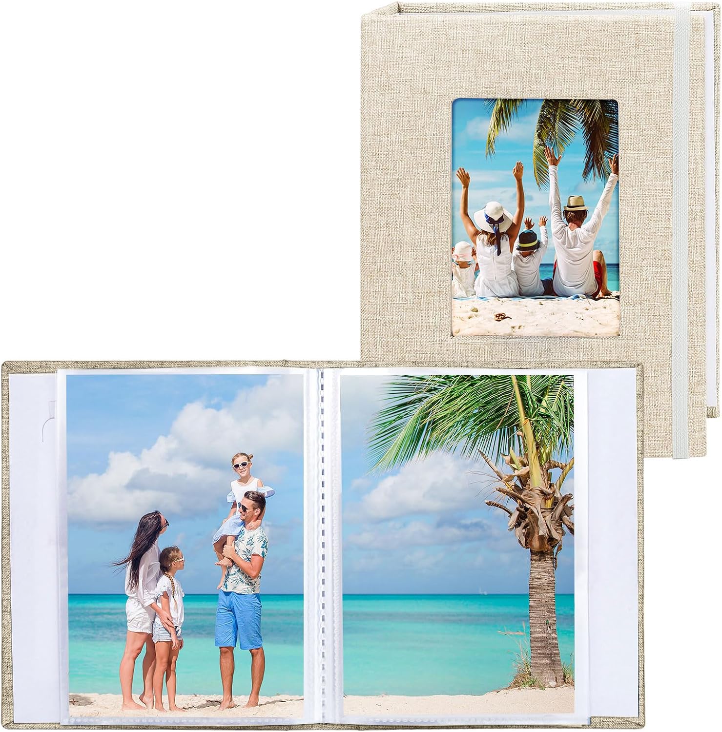 Vienrose Álbumes de Fotos Pequeños 15x10cm Fotos, 2 Paquetes de Mini Álbumes de Fotos con Cubierta de Lino, 26-Páginas con Capacidad para 52 Fotos, Obras de Arte o Postales Beige