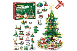 SARSTRY Advent Calendar 2025 Christmas Tree Building Blocks Set, 24 Days Christmas Countdown Building Block with Light, 24 IN 1 Christmas Tree Building Toys Christmas Gifts for Adults Boys and Girls Ages 6+