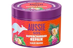 Aussie SOS Maschera Ristrutturante Supercharged Repair 500ml per Capelli Secchi e Danneggiati, Ripara e Protegge, Donando Capelli Morbidi, Lisci e Idratati per 100 Ore, Formula Vegana