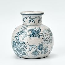 Vaso In Ceramica Bianco Stile Country Francese Con Fiori Dipinti A Mano E Smalto Craquelé - Piccolo Vaso Vintage Per Matrimoni E Casa