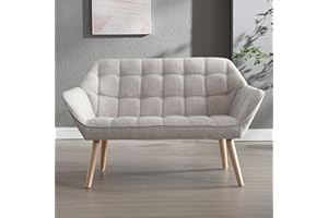 chairus Upholstered Tub Chairs Linen 2 Seater Sofa for Living Room Modern Armchair Cocktail Chair with Wooden Legs (Beige)