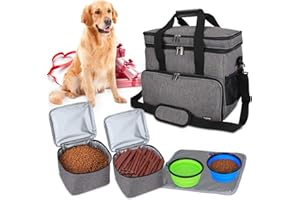 Teamoy Reisetasche für Hundeausrüstung, Hundetasche für die Mitnahme von Tiernahrung, Leckereien, Spielzeug und andere wichtige Dinge, ideal für Reisen, Camping oder Tagesausflüge (Groß, grau)