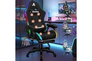 ALFORDSON Ergonomiczne krzesło dla graczy, z poduszką lędźwiową, zagłówek, krzesło gamingowe, z regulacją wysokości, krzesło komputerowe, dla dorosłych, dziewcząt, chłopców, lniany materiał, czarny