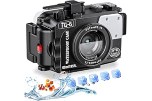 STARBEA Boîtier étanche Seafrogs 60 m/195 Pieds pour Appareil Photo sous-Marin Olympus TG-6 – Boîtier étanche avec Filetage 52 mm et 67 mm, Deux Ports à Fibre Optique, détection de Fuite (TG-6-noir)
