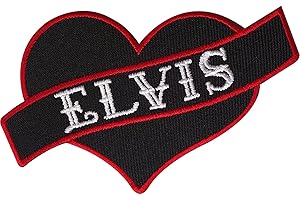 ELLU Love Elvis Presley Patch Embroidered Badge Iron Sew On Heart Rock and Roll Music