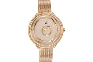 Fastrack Stunners Quartz Analog Beige Dial Rose Gold Stainless Steel Strap Watch for Girls - NT6303WM01