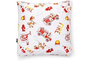 PinkZebra Funda de Almohada Infantil, Funda de Almohada de 50 x 50 cm, 100% algodón, Funda de cojín para niño, Certificado Öko-Tex Standard 100, Funda Infantil con Cremallera, diseño de Bomberos