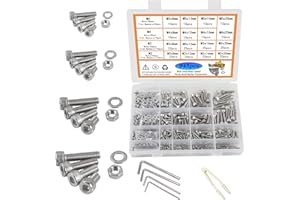 huruirui M2 M3 M4 M5 Nuts and Bolts Washers Assorted Set 304 Stainless Steel Hex Socket Head Cap Screws Bolts and Nuts Kit 945pcs Thread Machine Screws Hex Bolt Set Fastener Repair Tools Assortment