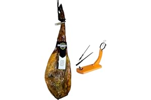 8 Kg Jamón Ibérico de Cebo Pata Negra, curación 100% Natural,+ JAMONERO + CHAIRA+ CUCHILLO Curación de 28 - 32 meses - Jamón Ibérico -INSIGNIA IBERICA