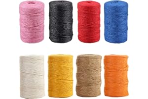 Liuer 8PCS Cuerda de Yute,Cuerda de cáñamo Cuerda Manualidades 2mm Natural Yute Cuerda para Costura Artesanía DIY y Envoltura de Hilo de Jardín(50M/Rollo)