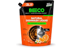 Beco Natural Dishwasher Liquid Refill | 2L Pack | Anti-Bacterial Formula | Orange Citrus Freshness | Ecofriend...