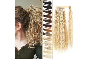 Inscca Postiche Queue de Cheval Blond Caramel & Blond Blanchi Long Rajout Extension Cheveux 55 cm Boucle Corn Wave pour Femme Wrap Around Synthetique Fausse Faux Ponytail Ruban Adhésif Fake Hair
