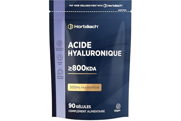 Acide Hyaluronique Gelules 800kDA | 90 Vegan Gélules | Acide Hyaluronique Gelules | Haute Dosé | Complément Alimentaire Cheveux, Peau, Yeux & Articulations | par Horbaach