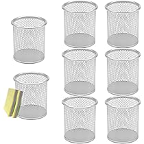 Portapenne In Rete Metallica - Diametro 90 Mm, Argento, Organizer Da Scrivania