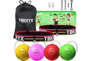 TEKXYZ Box-Reflex Ball Family Pack, 4 verschiedene Boxbälle mit Stirnband, weicher als Tennisball, perfekt für Reaktion, Agilität, Schlaggeschwindigkeit, Kampf Geschicklichkeit und Hand-Augen-Koordinationstraining