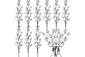 Dilunave 10 Pieces Winter Berry Picks Christmas Artificial Berries Fake Berry Branches Winter Holly Stems for DIY Crafts Home Decoration Garland Winter Ornaments (White)