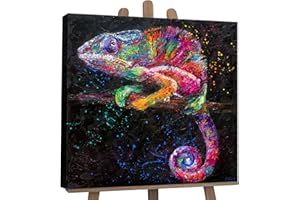 YS-Art XXL Abstrakt Acryl Gemälde auf Leinwand Chamäleon handgemalt Wandbilder bunt Pop Art Farbenfroh Wohnzimmer modern Wohndekor Bilder echte Kunst 90x90 cm