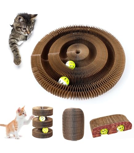 Griffoir Pour Chat Pliable En Carton - Jouet Interactif Avec Balle à Clochette - Jeu D'intérieur Pour Chat, Protection Meubles