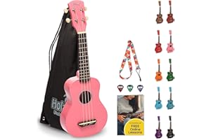 Hola! Music Ukulele for Adults & Kids - 53cm HM-21BU Soprano Ukulele for Kids with Carry Case, Strap and Picks - Pink