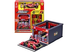 Bburago - Pit Stop Ferrari SF-24#16 Leclerc, Playset avec Diorama, Véhicule 1:43 et 6 Mécaniciens, Réplique Détaillée, Licence Ferrari, Âge Recommandé 3+ Ans