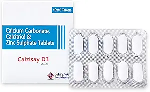 Shrisay Calzisay D3 - Calcium, Vitamin D3 & Zinc an Ideal Supplement For Bone,Muscle Health & Joint Support of Men & Women 100 Vegetarian Tablets