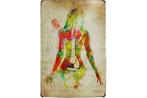 Hioni Musique Guitare Fille Retour Peinture, Pancarte En Métal Panneau Poster Plaque Métallique Slogan Art Décor Vintage Pr Bar Café Pub