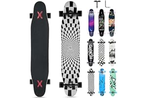 Opurtdor Longboard Skateboard Adulto,117x23 cm Monopatin Long Arce de 8 Capas con Rodamientos ABEC-11, Ruedas con Luz LED,Completo Longboard Cruiser Apto para Principiantes Niñas Niños Adolescentes