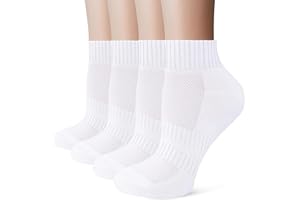 Stoeury White Sports Ankle Socks Women, Anti Blister Cushioned Quarter Socks Mens Black, Ladies Trainer Walking Running Sock, Breathable Cotton Casual Athletic Gym Sock 4 Pairs