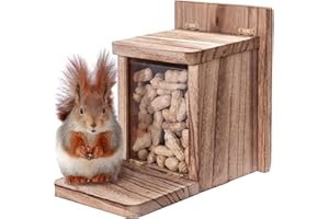 YORKMILLS Wooden Squirrel Feeder Box, Sturdy Squirrel Feeding House with Thickness 1.5CM Wood, No Assembly Required, Picnic Table Feeder for Backyard Outside Garden