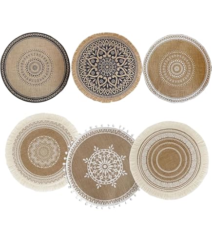 Elistonie Set di 4 tovagliette in cotone intrecciato a mano con frange, lavabili, in lino con nappe, tovagliette rustiche in macramè, per decorazione tavolo da pranzo (B