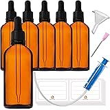 6x100ml Pipettenflasche Tropfflasche aus Braunglas Set - Dunkel kleine Glasgefäße als Apothekerflaschen Inklusive 16 Hilfszub