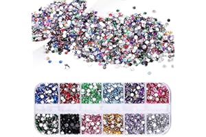 YOOLLY 2000 Pcs Rhinestones, 2mm Round Crystal Gems, Colorful Rhinestones for Nail Art Decorations, Clothes, DIY Craft (2mm-Colourful)