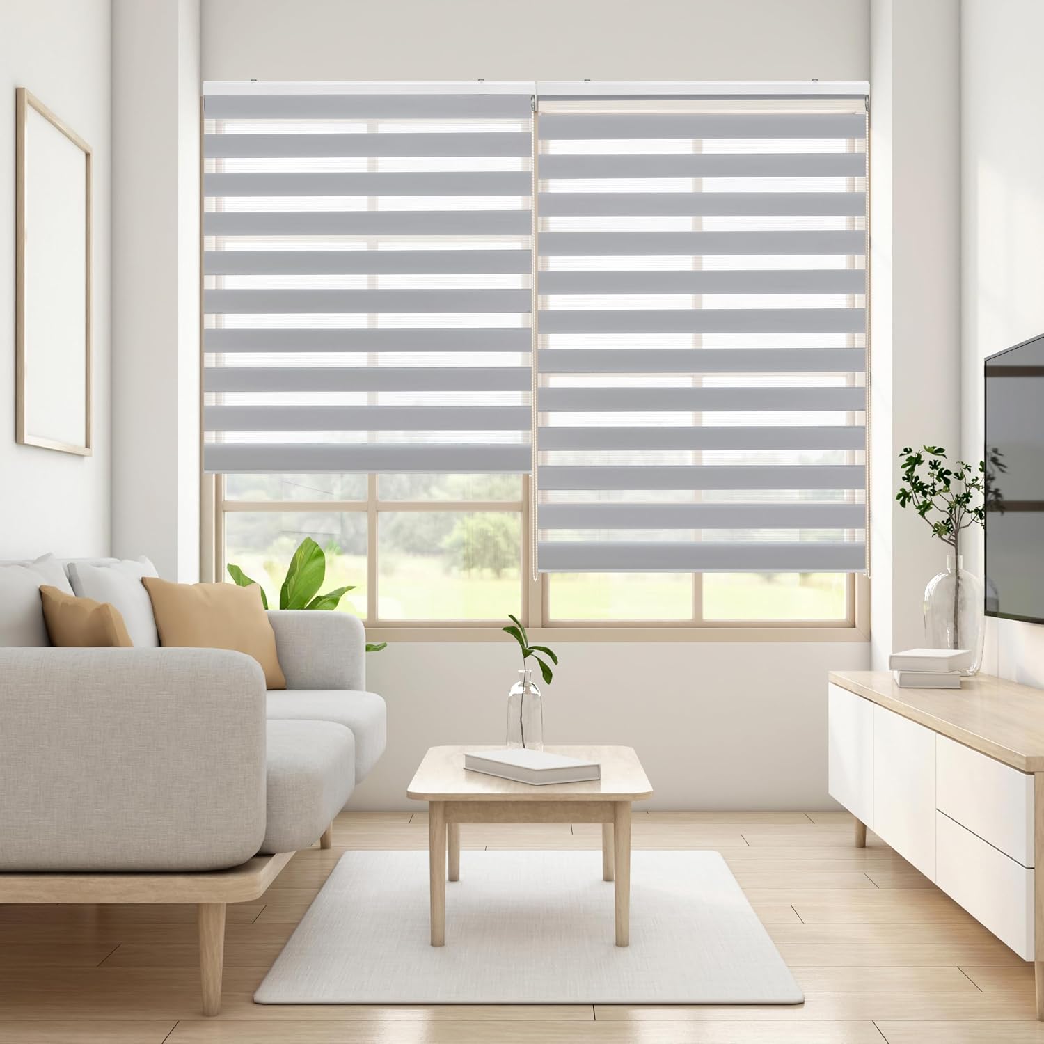 Blindecor Lira estor enrollable noche y día, color Gris plata, estor de 140 x 180 cm (ancho x alto). Tamaño de la tela 137 x 175 cm. Estores noche y dia elegantes