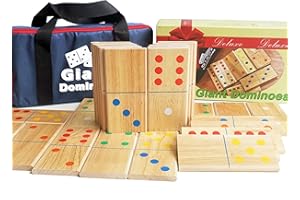 Jac & Mok Wooden Giant Dominoes-28 PCS Rubberwood Domino Game set with carry bag (Classic)