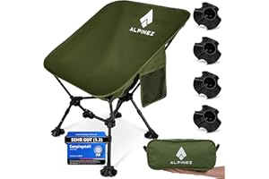 ALPINEZ Campingstuhl faltbar leicht höhenverstellbar | kleines packmaß Faltstuhl Camping Stuhl | Angelstuhl ultraleicht Strandstuhl mit Fußkappen
